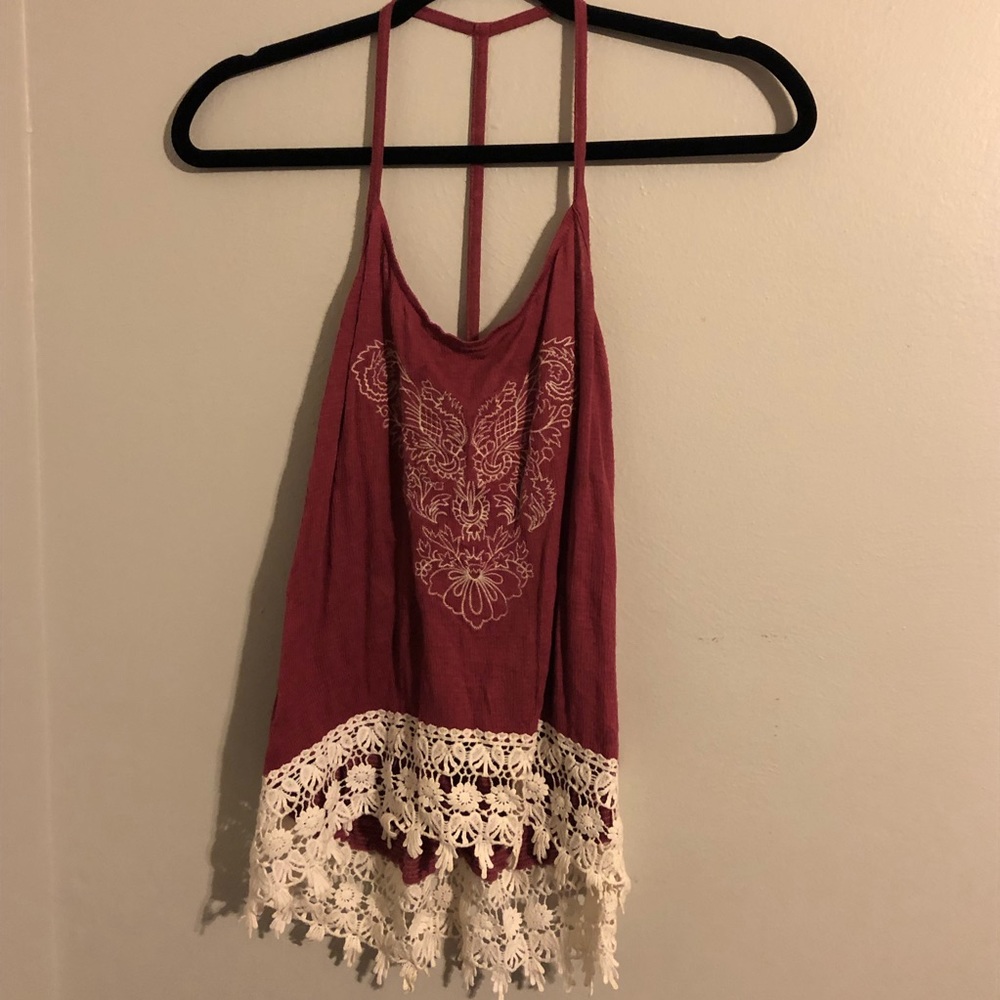 Maroon and cream boho halter tank